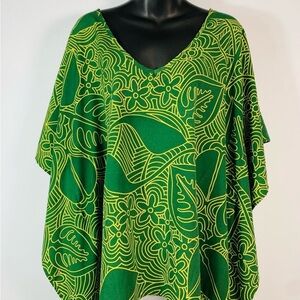 Authentic Manuhealii Caftan in bold green and yellow.  Resort, cruise, tropical